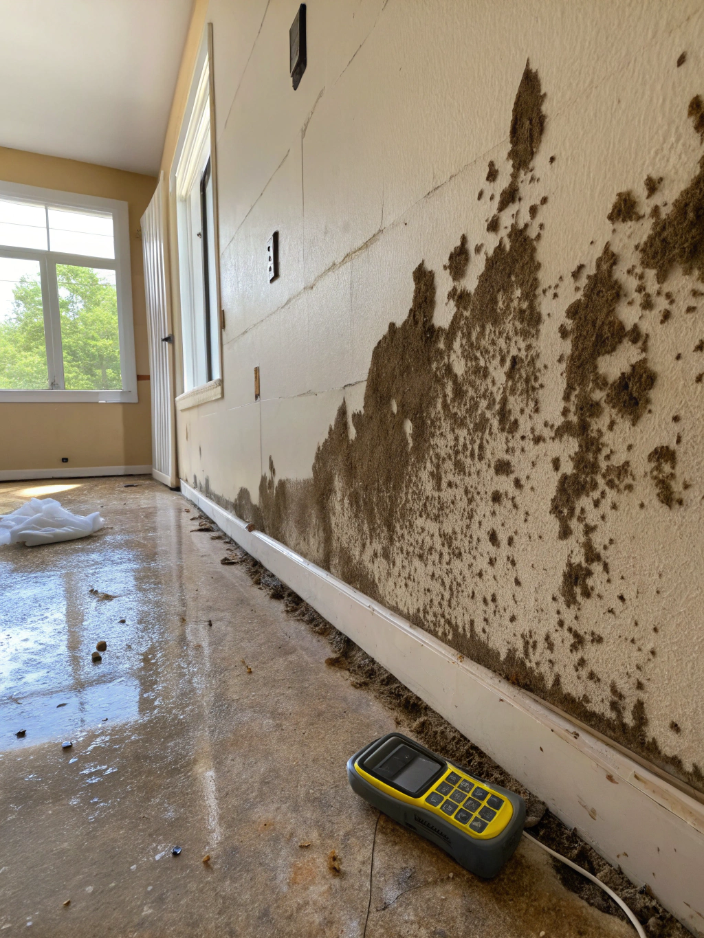 Surface murale avec traces d'humidité et moisissures