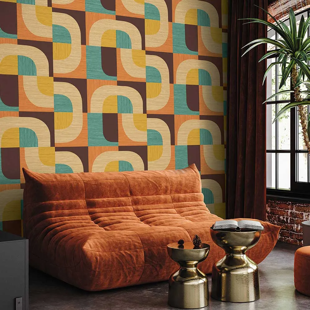 Papier peint rétro à motifs géométriques dans un salon